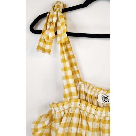 Made With Love Dress Womens  Small Yellow Check Smock Sleeveless Knee Length - Picture 11 of 12